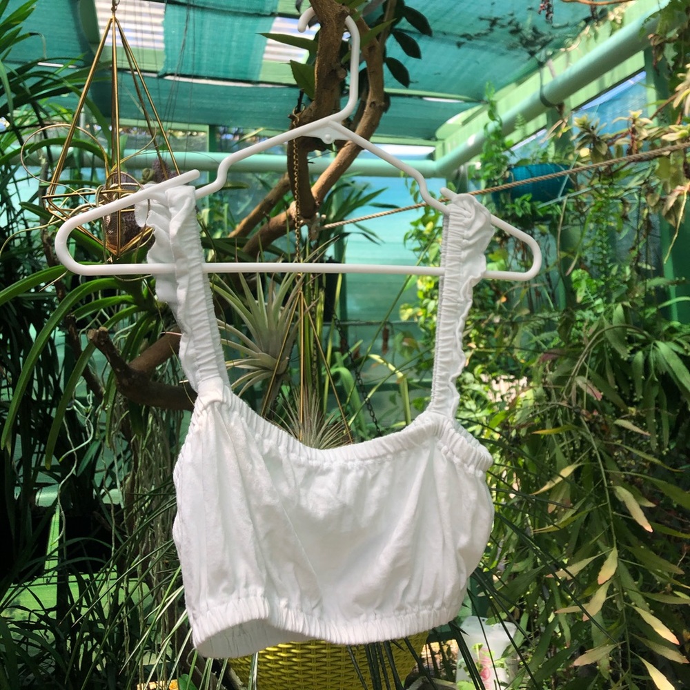 White Cropped Scrunched Tank Top